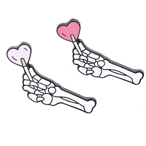 White Skeletal Hand Pin with Pink Heart Lapel Pin Badges