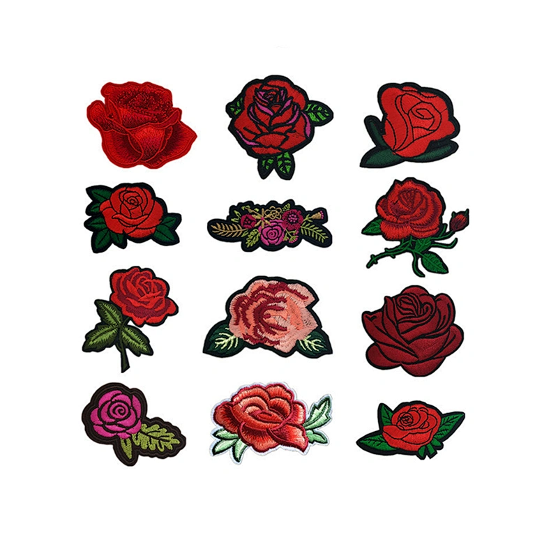 custom various rose shapes iron-on embroidered patch for decoration
