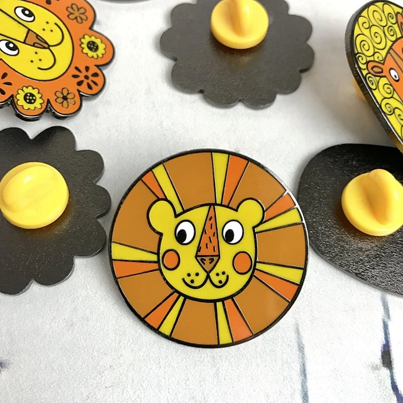 lion circle shape cartoon custom hard enamel pin