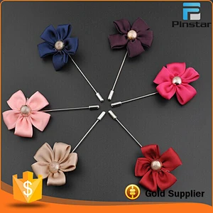 Small MOQ Stock Fashion Handmade Silk Fabric Men's Lapel Flower Brooch Pin