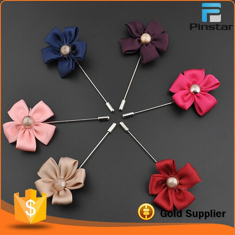 Small MOQ Stock Fashion Handmade Silk Fabric Men's Lapel Flower Brooch Pin