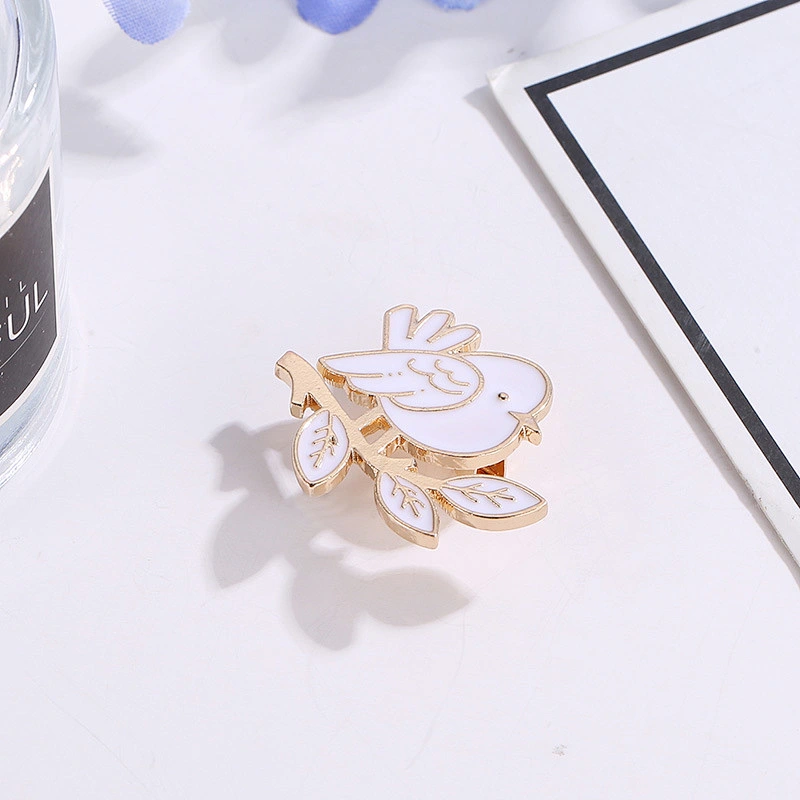 Cute Bird with Leaf Enamel Lapel Pin