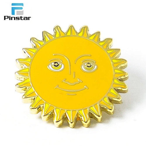 Funny sun smiley face lapel pin with design cute logos