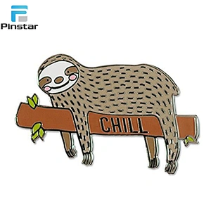 Custom cute sloth animal soft enamel lapel pin with butterfly clutch
