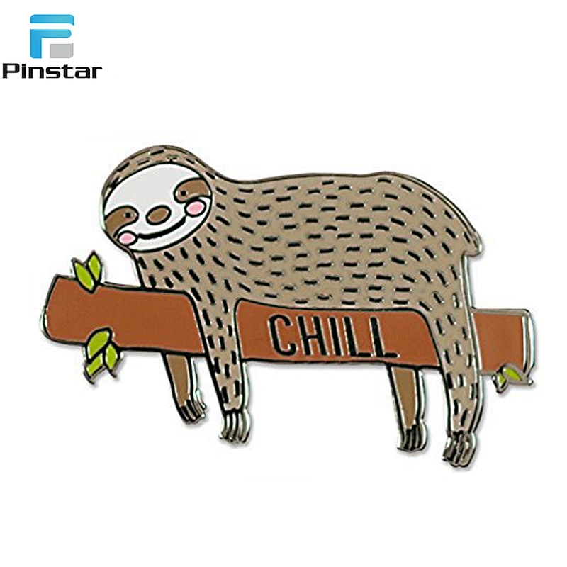 Custom cute sloth animal soft enamel lapel pin with butterfly clutch