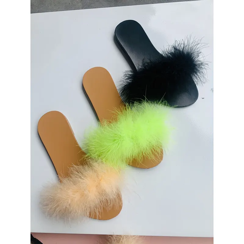 factory Direct Wholesale fur slides raccoon fur slides fur slides for women