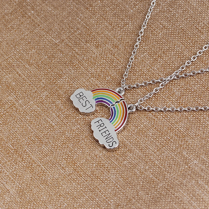 BEST FRIENDS rainbow design sliver plating pendant necklaces