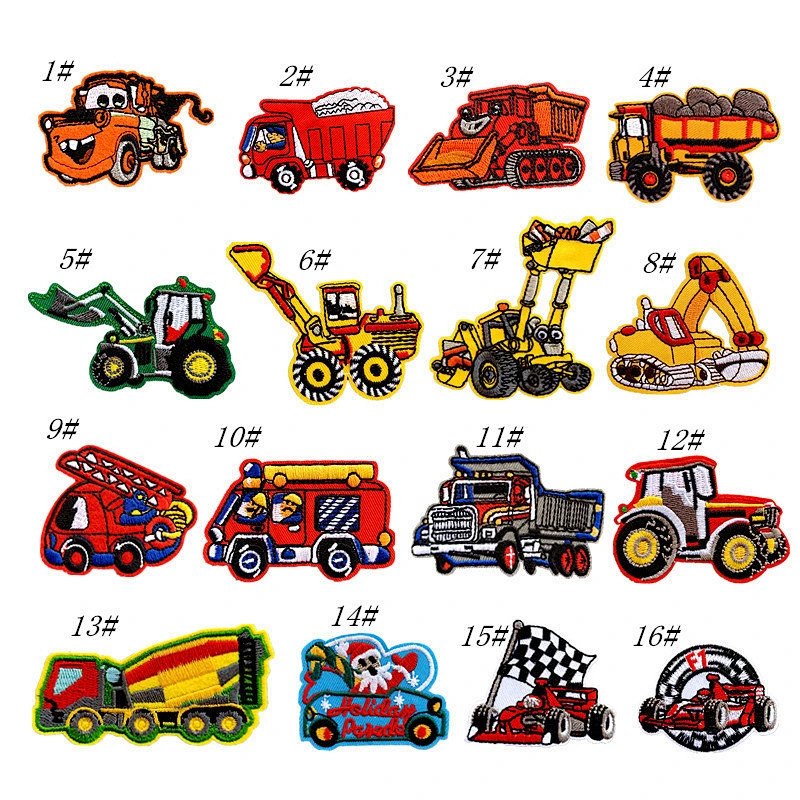 Wholesale In Stock No Minimum Anime Patch Embroidery Excavator Rooter Truck Iron On Patches