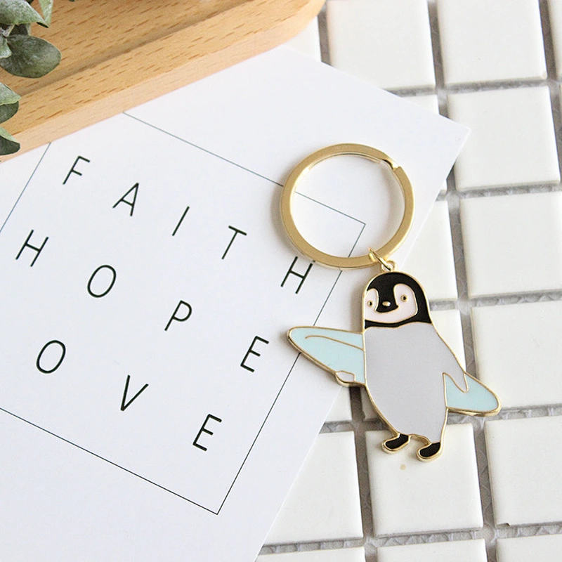 Korea Style Animal Bear Penguin Gold Metal Keychain