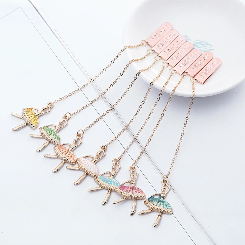 Gold Plating Ballerina Girl Pendant Bookmark
