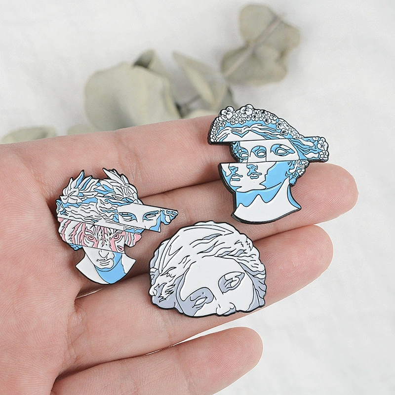 Making Custom Design Abstract Art Stone Statue Human Head Soft Enamel Pin