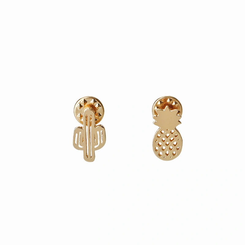 Gold Hollow Pineapple and Cactus Lapel Pin