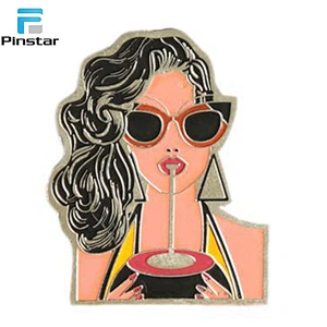 Costom cartoon girl shaped metal soft enamel lapel pins manufacture