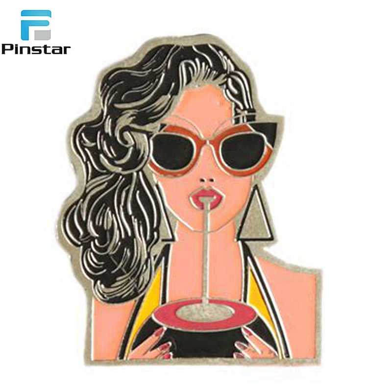Costom cartoon girl shaped metal soft enamel lapel pins manufacture