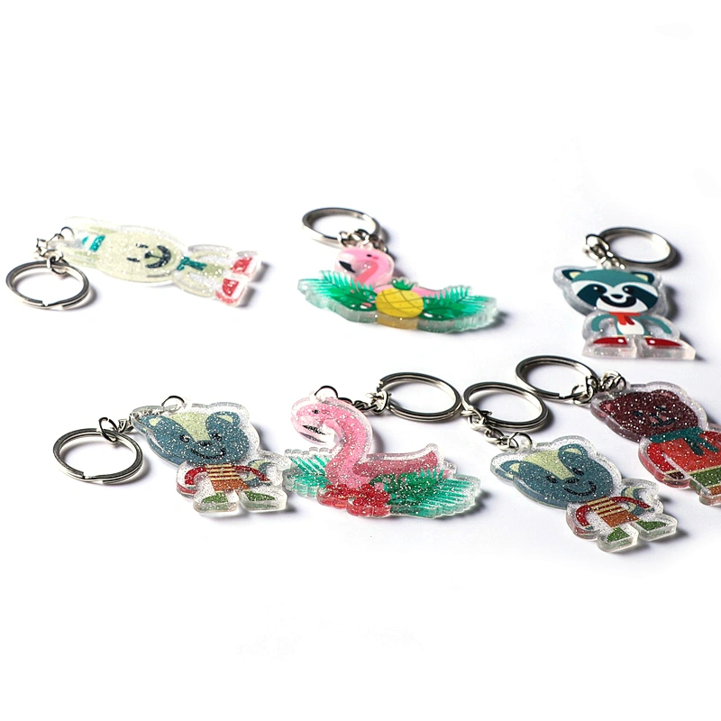 Factory Making Cheap Promotion Gift Custom Logo Cartoon Animal Glitter Acrylic Keychain