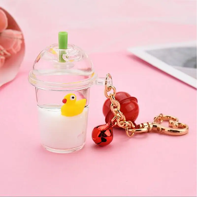 In stock new design acrylic key chain Milk tea cup key chain