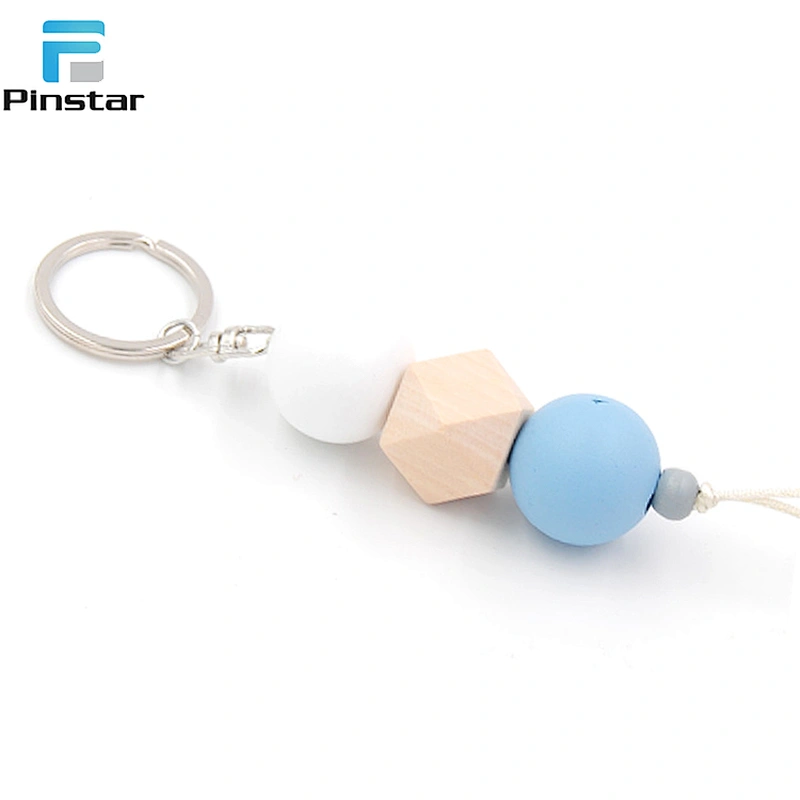 Fashion colorful round and eight angles shaped wooden bead cute key chain