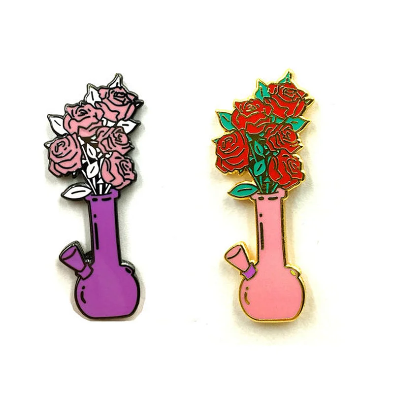 Customized cheap vase metal enamel pins for decoration