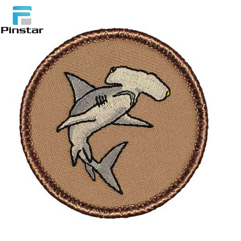 china direct factory custom shark shaped embroidery patches for clothes