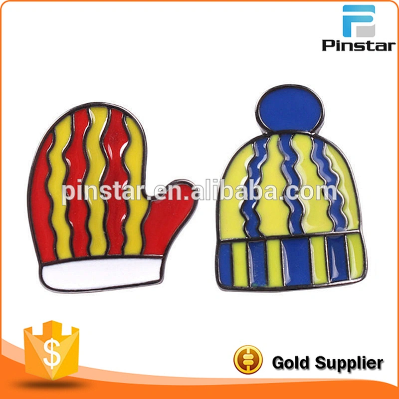 Winter Knitted Hat And A Glove Shirt Collar Enamel Brooch Pin
