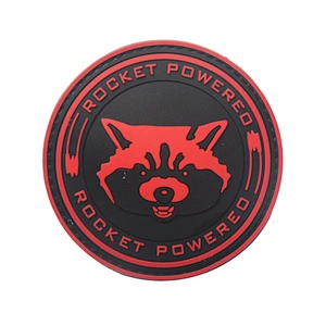 Factory custom 3d pvc raccoon rocket rubber patch with hook and loop