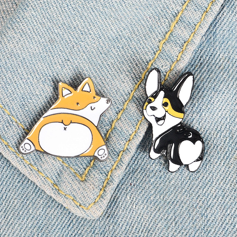 Wholesale In Stock Pet Animal Characters Badge Cute Dog Back Ass Enamel Metal Lapel Pin