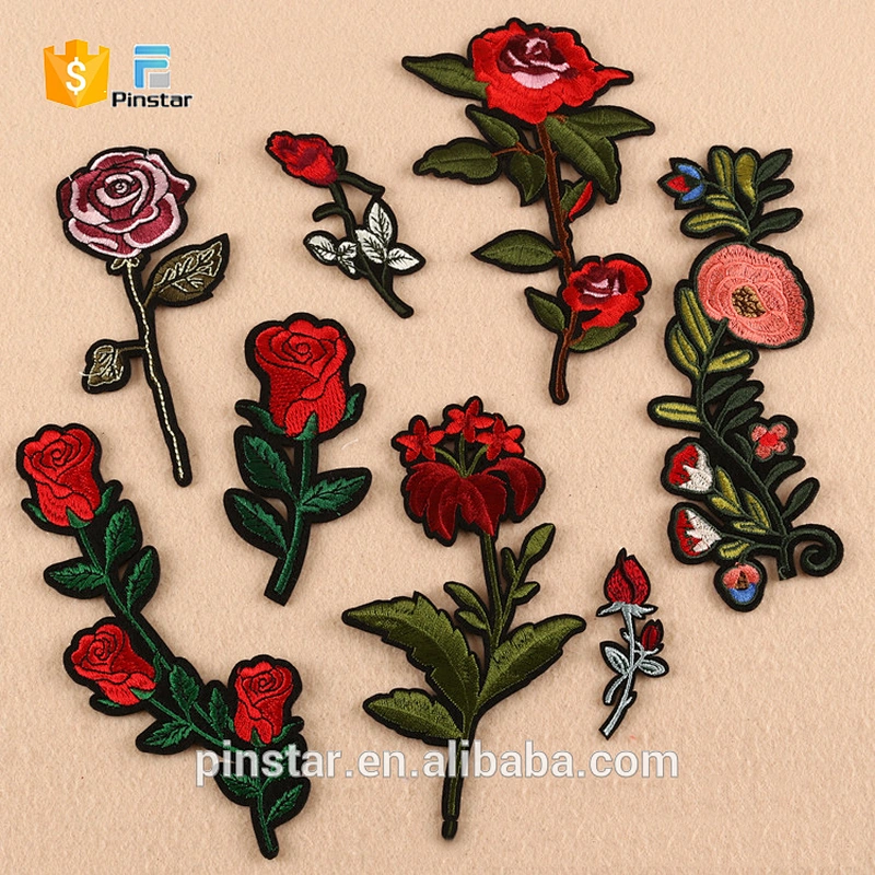 China Factory High Quality Custom Embroidery Rose Patches