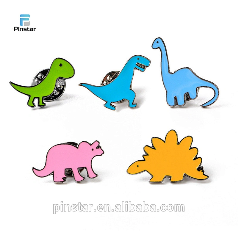 Free mold wholesale China custom dino badge dinosaur shaped enamel lapel pin