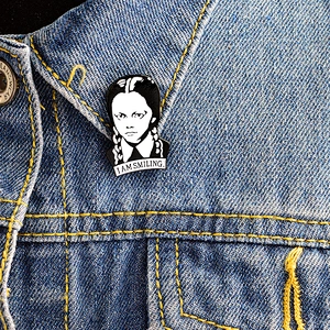 Wholesale Gothic Wednesday Addams I AM SMILING Brooch Badge Custom Black White Girl Soft Enamel Pin