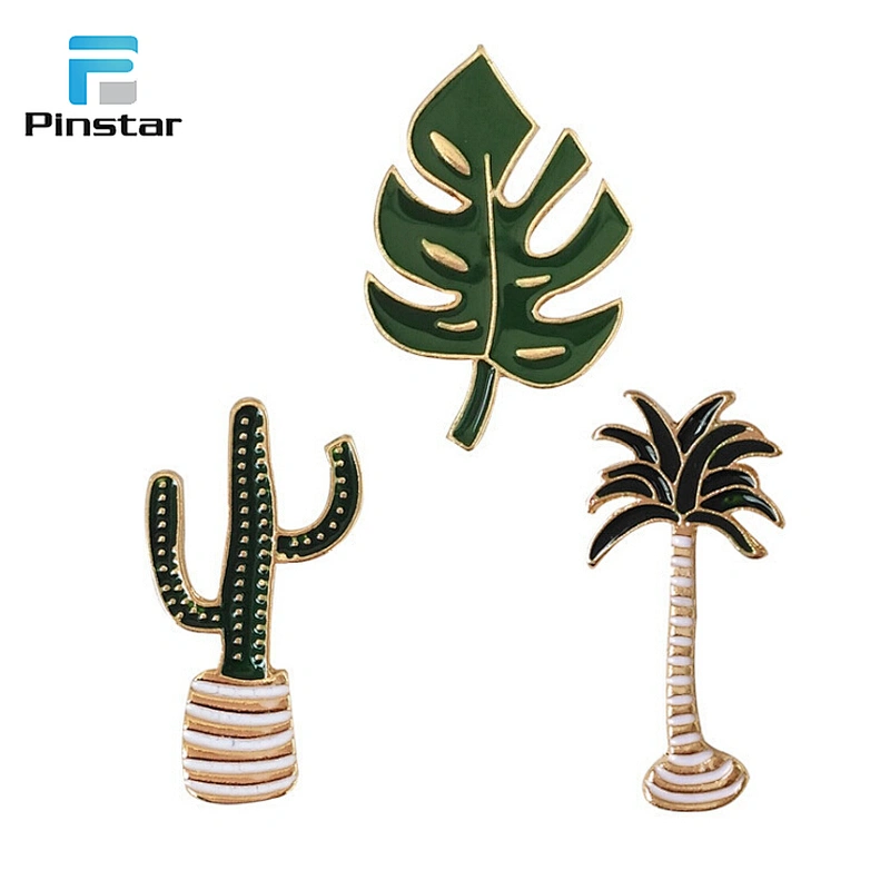 High Quality Cactus Green Leaf Soft Enamel Metal Lapel Pins