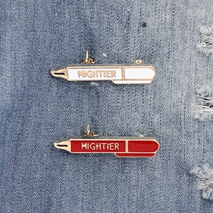 Pen Shaped Enamel Pin with Words Mightier