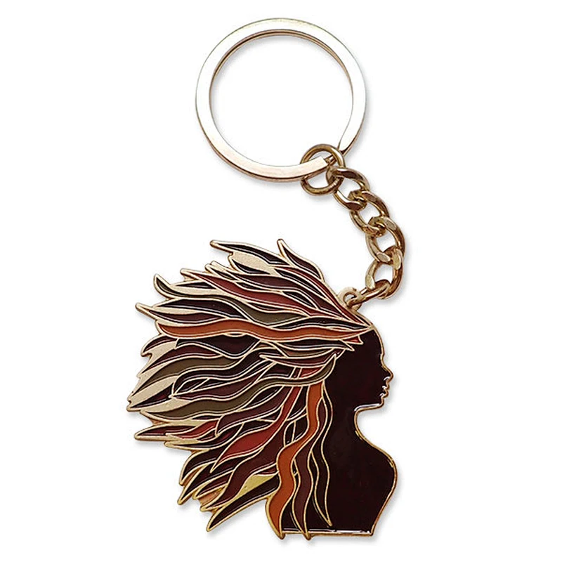 Cute dinosaur girl custom metal keychain with keyring