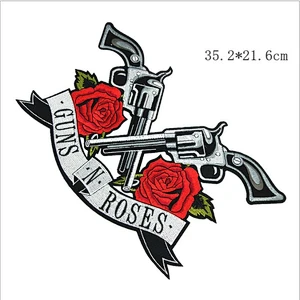 custom rose gun embroidery patch in stock
