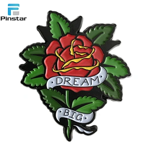 High Quality Custom Kunshan Pinstar Black Soft Enamel Rose Flower Lapel Pin