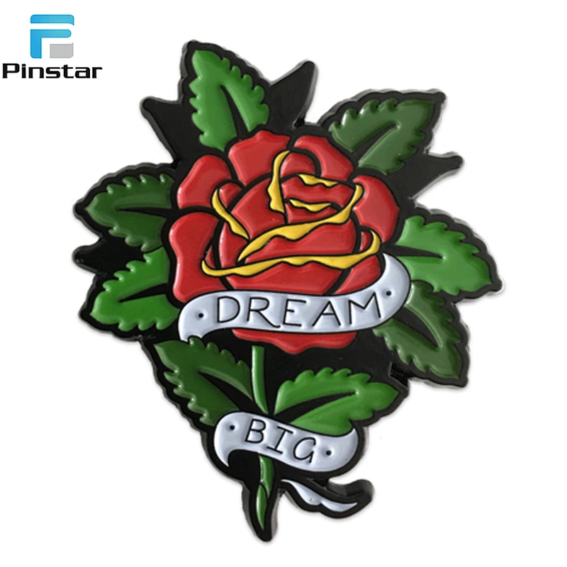 High Quality Custom Kunshan Pinstar Black Soft Enamel Rose Flower Lapel Pin