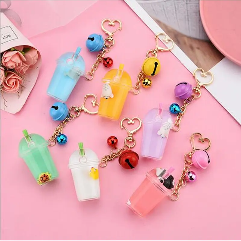 In stock new design acrylic key chain Milk tea cup key chain