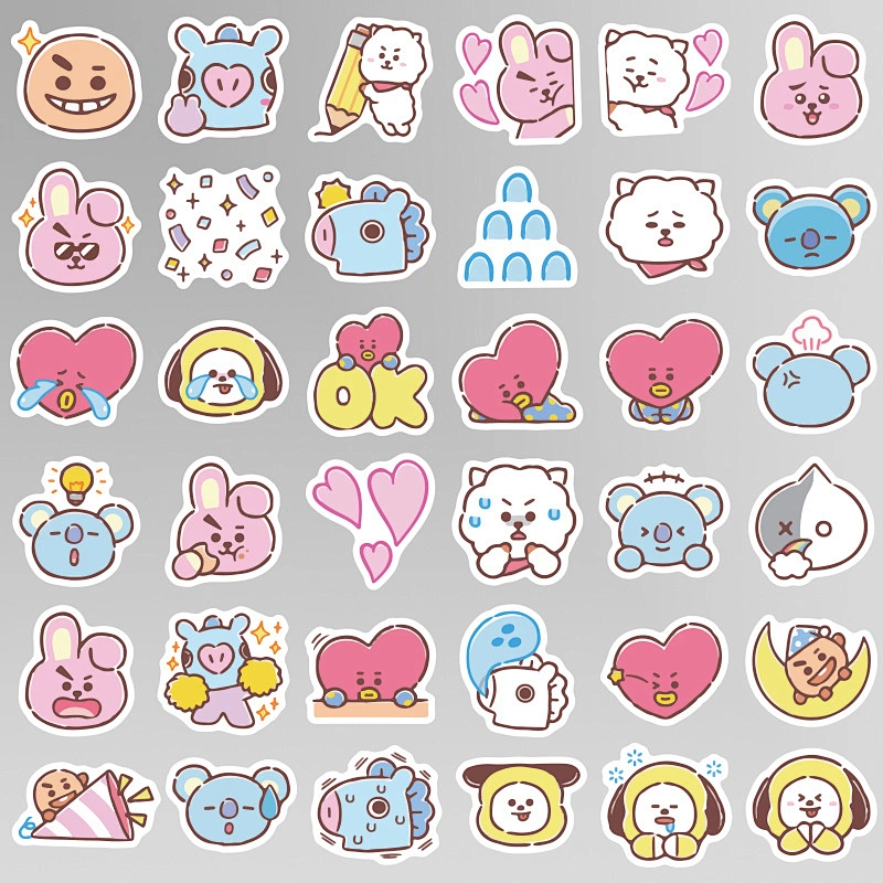 Factory Wholesale In Stock Adhesive Waterproof PVC Stickers Custom Cute Cartoon BTS Team Sticker