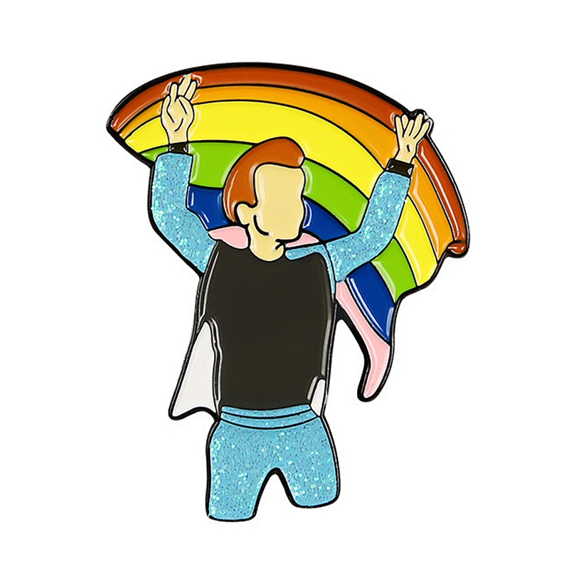 Factory Wholesale In Stock LGBT Pride Flag Boy with Glitter Enamel Lapel Pin