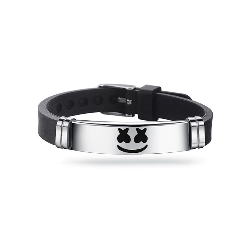 Marshmallow DJ Stainless Steel Marshmello Black Silicone Adjustable Bracelet