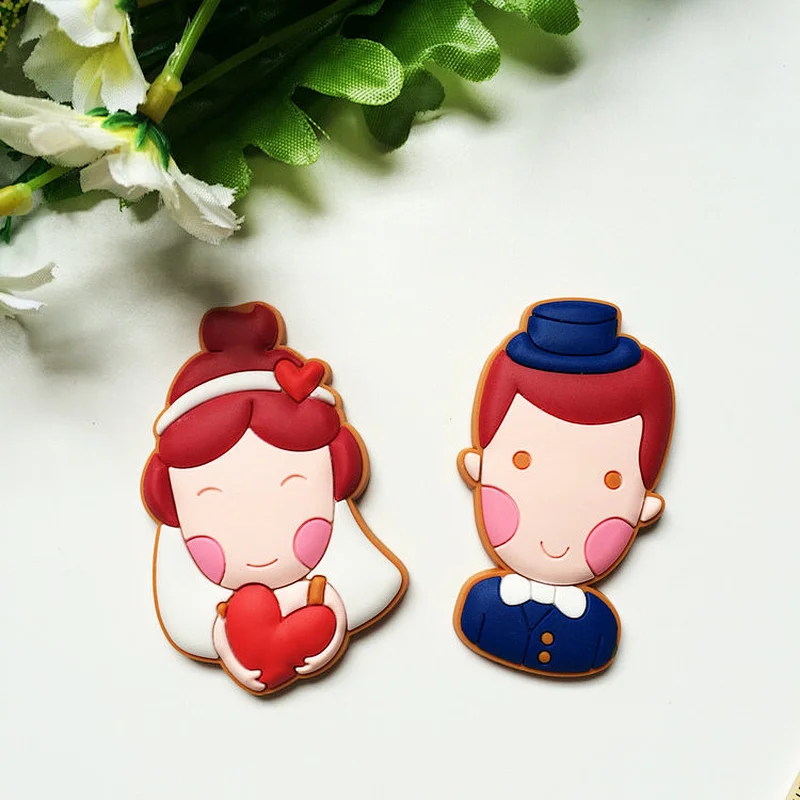 3D PVC Bride and Groom Wedding Magnets for Fridge Souvenir
