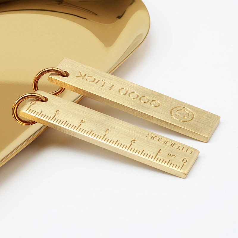 6cm Copper Ruler GOOD LUCK Brass Keychain Pendant