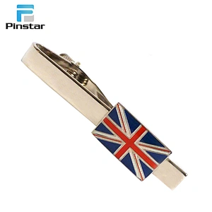 Engraved metal silver heart shaped england flag design pin tie clip holder