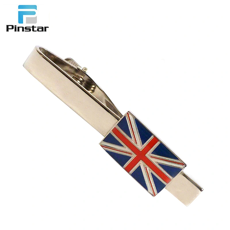 Engraved metal silver heart shaped england flag design pin tie clip holder