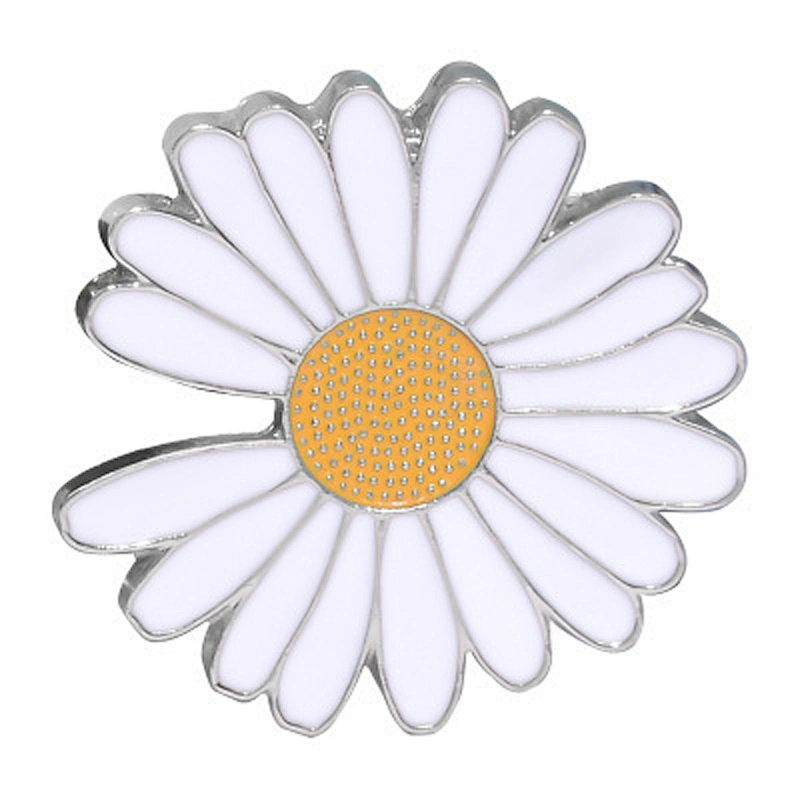 Factory Wholesale In Stock Custom White Daisy Flower Soft Enamel Shoe Lapel Pin with Clasp