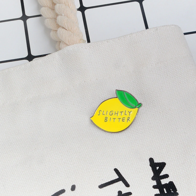 Wholesale In Stock Imitation Fruit Lapel Pins Custom SLIGHTLY BITTER Lemon Enamel Collar Hat Pin