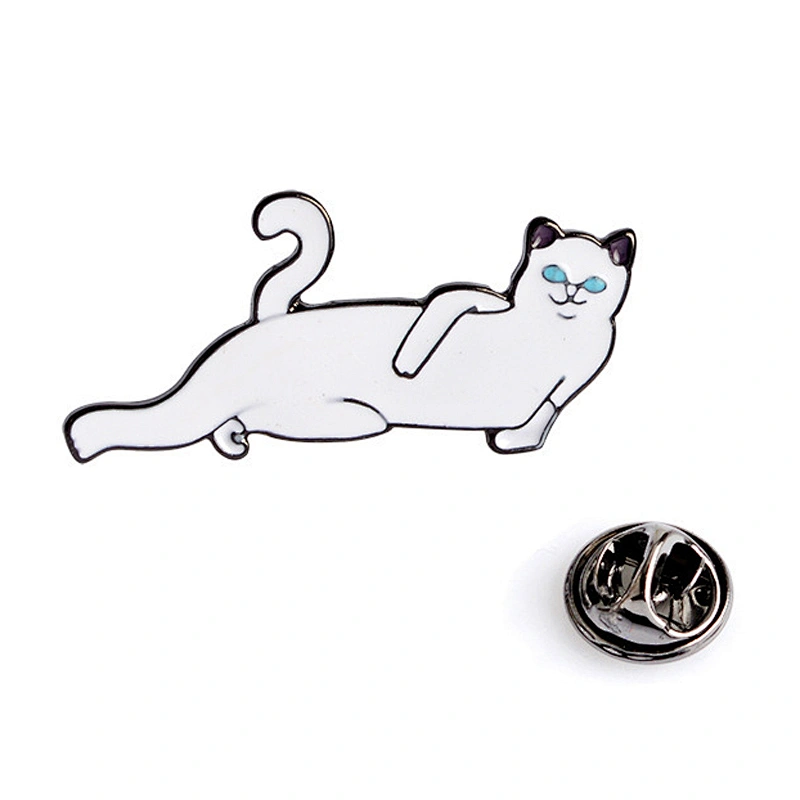 Wholesale In Stock Animal Characters Badge White Lazy Cat Enamel Lapel Pin