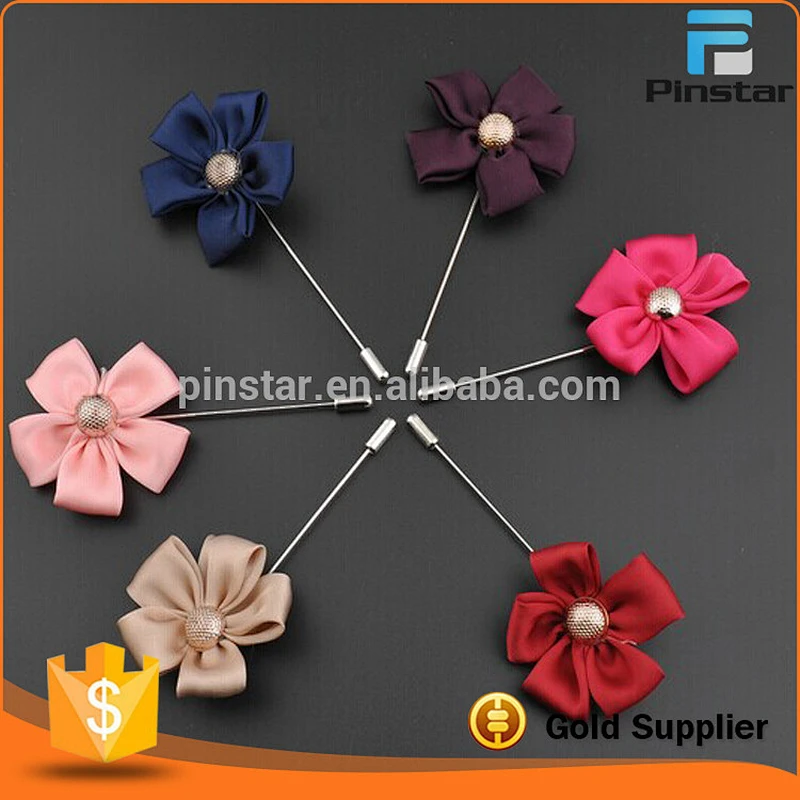 Fabric material fashion long needle pin suit lapel pin flower men