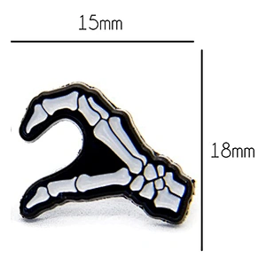 Goth Skeleton Heart Hands Enamel Pin in Black