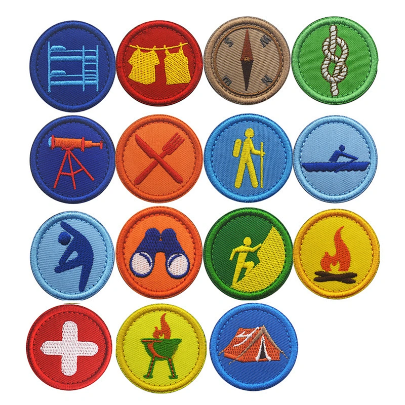 Factory Wholesale In Stock Custom Round Shape Embroidered Badge Boy Scouts Embroidery Patch with Hook & Loop