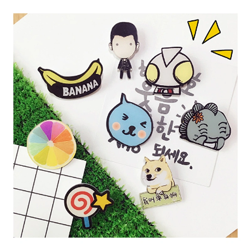 Various custom acrylic plastic badge with safety pin in stock